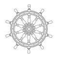 Vector black, white boat handwheel, ship wheel helm