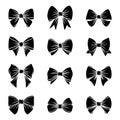 Vector Black and White Bow Tie or Gift Bow Silhouette, Cut Out Icon Set Isolated on White Background. Bows Collection Royalty Free Stock Photo