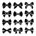 Vector Black and White Bow Tie or Gift Bow Silhouette Cut Out Icon Set Isolated on White Background. Bows Collection Royalty Free Stock Photo