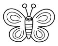 Vector black and white butterfly icon. Adorable farm picture. Funny woodland, forest or garden insect. Cute bug illustration or