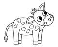 Vector black and white calf icon. Cute cartoon little cow illustration for kids. Farm baby animal isolated on white background. Royalty Free Stock Photo