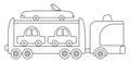 Vector black and white car carrier car. Funny line automobile for kids. Cute vehicle clip art. Retro lorry transport icon or