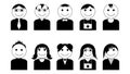 Vector black-white characters icons set. Royalty Free Stock Photo