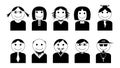 Vector black-white characters icons set. Simple avatar icons set. Royalty Free Stock Photo