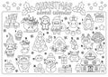 Vector black and white Christmas advent countdown calendar with traditional holiday symbols. Cute line kawaii winter planner for Royalty Free Stock Photo
