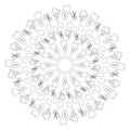 Vector black and white round easter spring mandala with flowers and eggs - adult coloring book page - tulip, daffodil and
