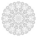 Vector black and white spring mandala with butterflies, flowers, leaves, tulips - adult coloring book page Royalty Free Stock Photo