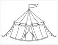 Vector black and white circus tent icon. Amusement park marquee outline clipart. Cute funny striped festival arena. Street show