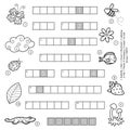 Vector black and white crossword for children about nature