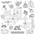 Vector black and white crossword for children about nature