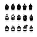 Vector black and white cupcakes icons Royalty Free Stock Photo