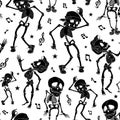 Vector Black White Dancing Skeletons Seamless Royalty Free Stock Photo