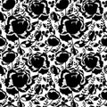 Vector Black and White Decorative Roses and Leaves Seamless Repeat Pattern Background. Great for handmade cards Royalty Free Stock Photo