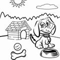 Vector black and white dog house line icon with dog