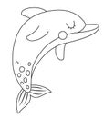 Vector black and white dolphin icon. Under the sea line illustration with cute funny fish. Ocean animal clipart. Cartoon Royalty Free Stock Photo