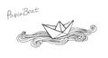 Vector black and white doodle paper ship boat illustration.