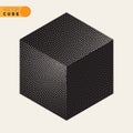 Vector Black and White Dotted Isometric Cube Shape Stippling Halftone Shading