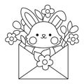 Vector black and white Easter bunny icon for kids. Cute kawaii line rabbit illustration or coloring page. Funny cartoon hare