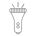 Vector black and white flashlight isolated on white background. Line lighting equipment illustration for kids. Outline portable