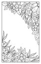 Vector black and white floral illustration. Stylized contour flowers, leaves and twigs of fantastic abstract plants Royalty Free Stock Photo