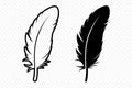 Vector Black and White Fluffy Feather Logo Icons. Silhouette Feather Set Closeup Isolated. Design Template of Flamingo Royalty Free Stock Photo