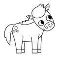 Vector black and white foal icon. Cute cartoon little horse line illustration for kids. Farm baby animal isolated on white