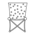 Vector black and white foldable chair icon isolated on white background. Cute tourist sitting place for rest or fishing. Outline