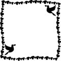 Vector black and white frame of hearts with doves in corners Royalty Free Stock Photo