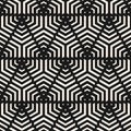 Vector black and white geometric seamless pattern with halftone lines, triangles, arrows, grid. Abstract monochrome background. Royalty Free Stock Photo