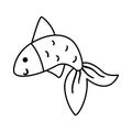 Vector black and white goldfish. Funny fish line icon. Cute sea or ocean animal outline illustration for kids isolated on white Royalty Free Stock Photo