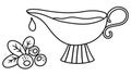 Vector black and white gravy boat with cranberry and sauce. Traditional Thanksgiving food. Festive meal outline clipart. Holiday