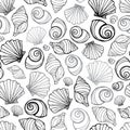 Vector black, white and grey seashells repeat pattern. Suitable for gift wrap, textile and wallpaper Royalty Free Stock Photo