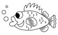 Vector black and white grouper or perch icon. Under the sea line illustration with cute funny seabass. Ocean animal clipart.