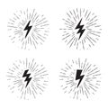 Vector black and white grunge retro set with lightning bolt signs