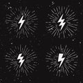 Vector black and white grunge retro set with lightning bolt signs Royalty Free Stock Photo