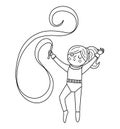 Vector black and white gymnast girl with ribbon. Cute funny acrobat. Circus or sport artist clipart. Amusement holiday line icon. Royalty Free Stock Photo