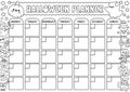Vector black and white Halloween monthly planner with traditional holiday symbols. Autumn line all saints day calendar or