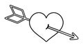 Vector black and white heart with arrow shot through. Saint ValentineÃ¢â¬â¢s day symbol. Funny element with love concept isolated on