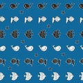 Vector black and white horizontal fish seamless pattern background