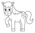 Vector black and white horse icon. Cute cartoon mare line illustration for kids. Farm outline animal isolated on white background Royalty Free Stock Photo