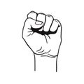 Vector black and white illustration of clenched fist held high Royalty Free Stock Photo