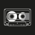 Vector black and white illustration compact tape cassettes on black background. Royalty Free Stock Photo