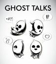 Vector black and white illustration of ghosts. Halloween spirits with different emotions.