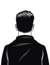 Vector black and white illustration of a man rear view isolated on white background. Silhouette of a man. Stylish man with hair