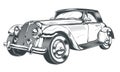 Vector black and white illustration of retro car in engraving style Royalty Free Stock Photo