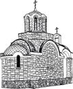 Vector black and white image of the building of the Christian Church