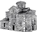 Vector black and white image of the building of the Christian Church