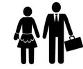 Vector image of a woman in an apron and a man with a diplomat