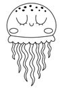 Vector black and white jellyfish icon. Under the sea line illustration with cute funny jelly fish. Ocean animal clipart. Cartoon
