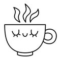 Vector black and white kawaii cup icon. Line smiling hot beverage clipart. Cute outline tea or coffee illustration. Funny coloring